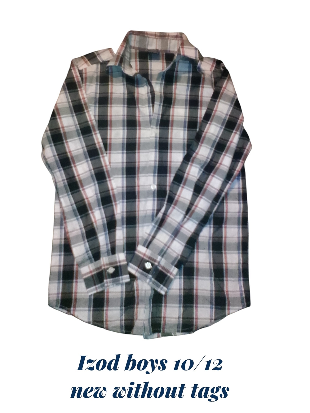Izod Boys Plaid Button-Down Shirt - White, Black & Red